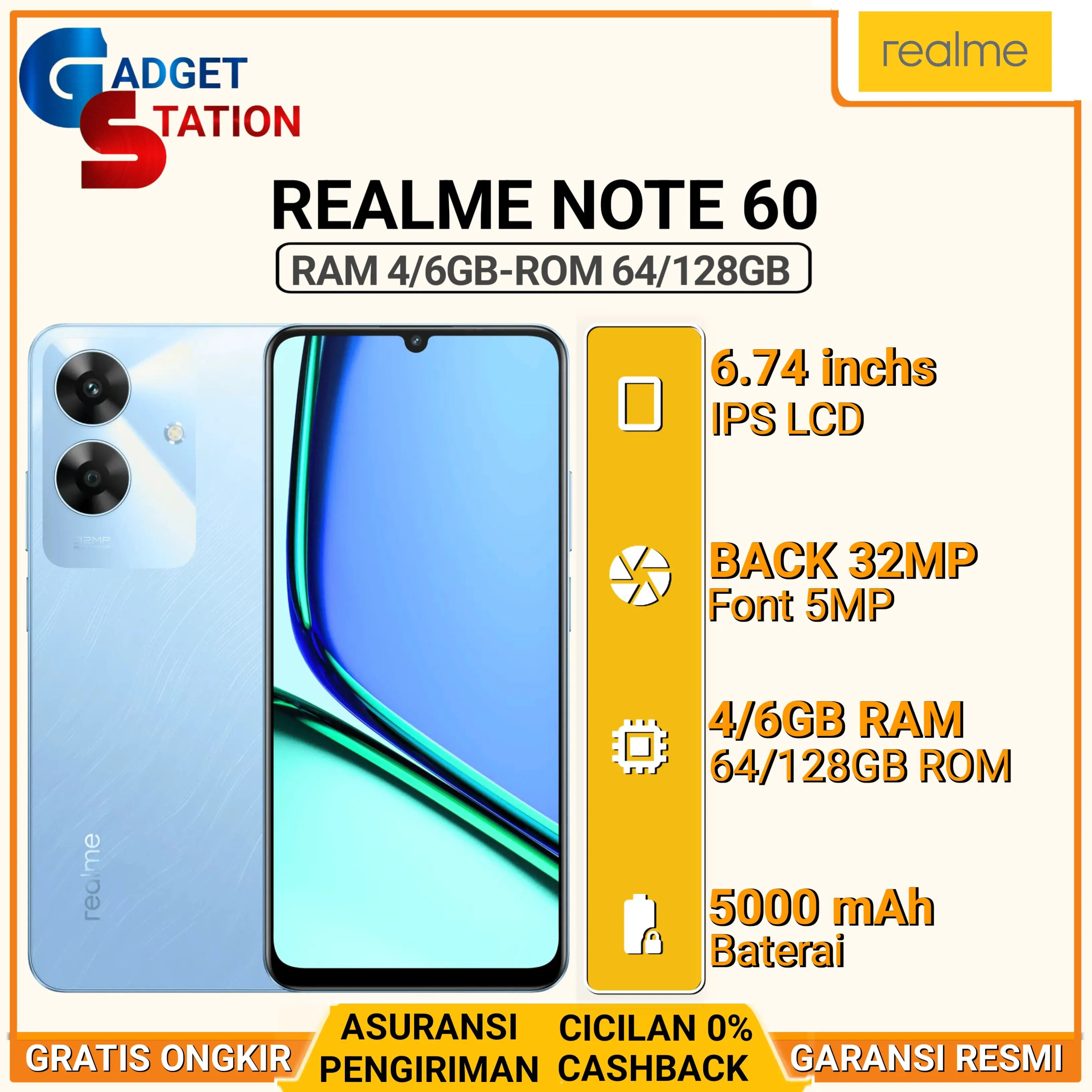 HP REALME NOTE 60 RAM [4/64GB] [6/128GB] [8/256GB] GARANSI RESMI INDONESIA