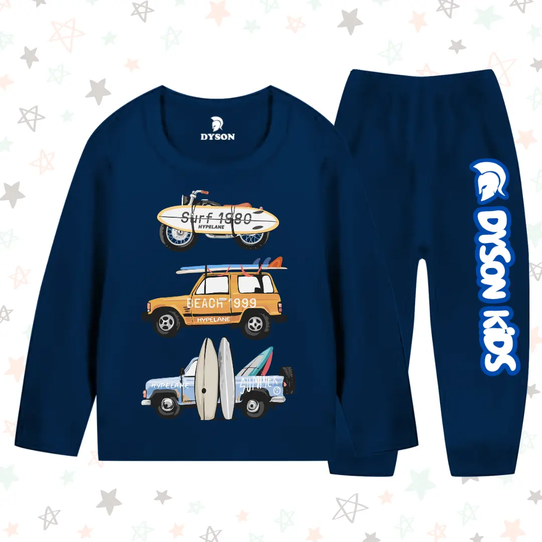 Setelan Piyama Baju Tidur Motif Trasportasi Bus Anak Laki Laki Lengan & Celana Panjang 1 - 10 Tahun Katun TC