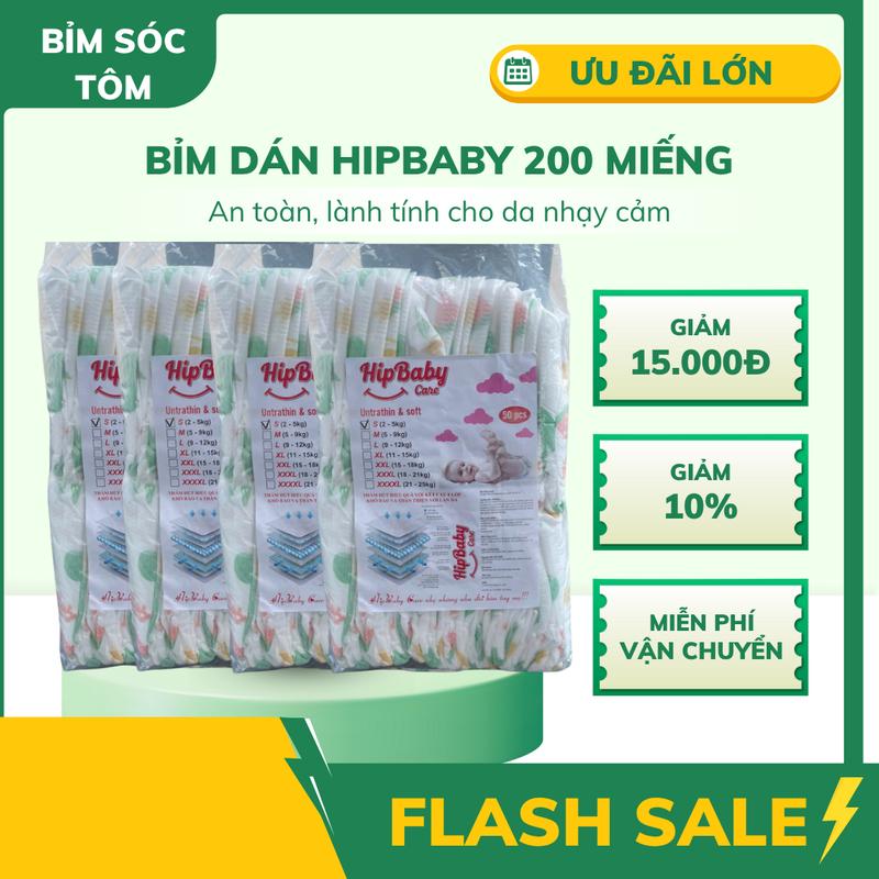 Combo 200 miếng tã bỉm dán HipBaby hàng loại 1 phiên bản nâng cấp cho bé đủ size tả baby bỉm sơn hip giga