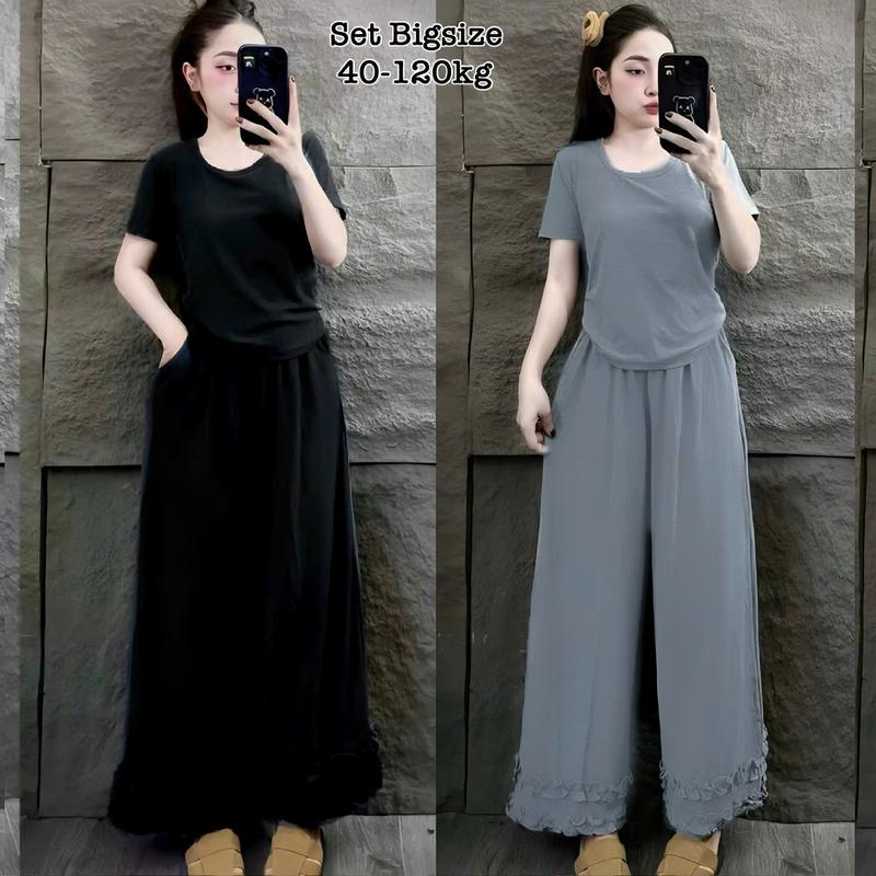  Thời Trang Bigsize - Set Bộ Dài Bigsize Áo Cổ Tròn Chất Vải Ruby Pháp Kèm Quần Ống Suông Form Rộng Rãi Che Giấu Bụng Hot Hit cổ bẻ Nữ Chuppy Cao Cấp Thích Hợp Đi LÀm Đi Chơi Đều Xinh Đẹp Sang Trọng Dễ Thương Giá Rẻ 40-120kg 2516 - Én Nhỏ Có Bigsize Đen 