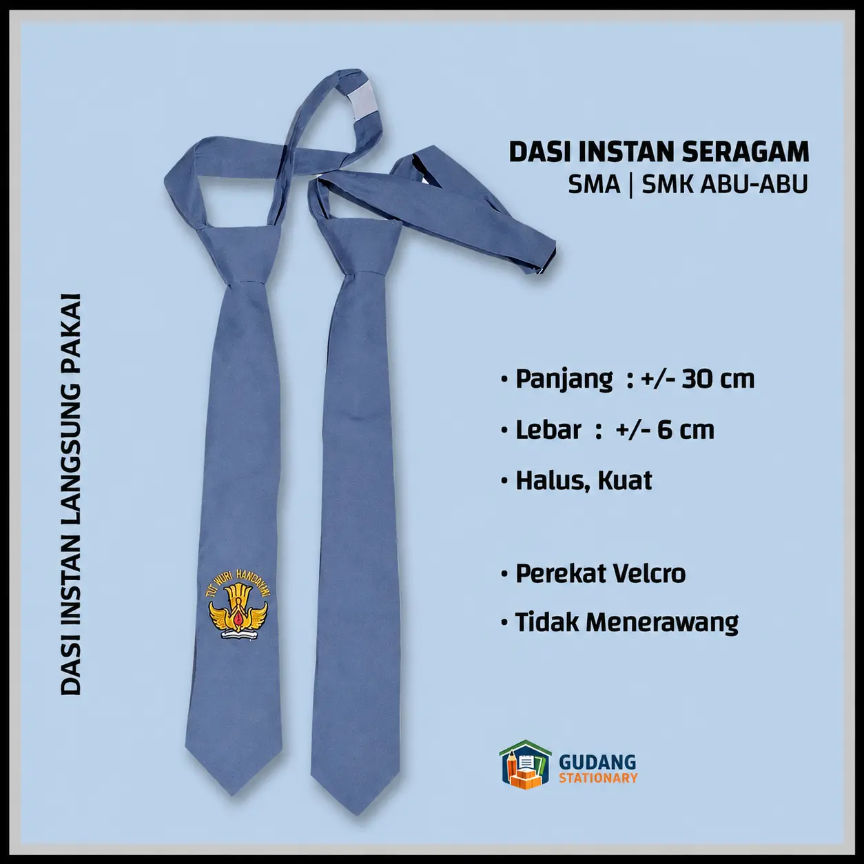 Dasi Instan Seragam SMA SMK Abu-abu