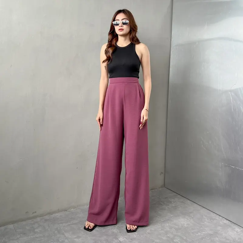 [READY STOCK] Georgios Women l Ely Culottes Pants | Celana Panjang Kulot Wanita Kekinian Bawahan Casual High Waist Dewasa Hitam Loose Airflow Tebal 4
