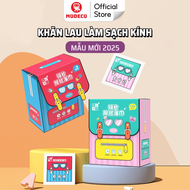  Khăn Lau Kính Modeco Lau Sạch Bụi Bẩn Dấu Vân Tay Khử Khuẩn Chống Nhờn Trên Mặt Kính - Hộp 100 Khăn 