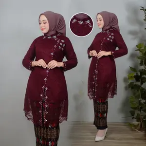 Setelan kebaya tunik tamara payet - pakaian kondangan, wisuda, akad nikah, pesta dan pagar ayu - baju kebaya dengan bahan brokat kombinasi payet Dress Wanita Atasan Remaja Panjang Dewasa kebaya  abu  abu  lulus  smp batik kutubaru Couple Katun