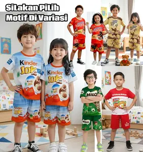 Setelan Anak Harian Viral Terbaru Limited Edition Motif Makanan Mie goreng dan gambar Minuman untuk Usia 1-10 Tahun Desain Unik Nyaman dan Senang Dipakai