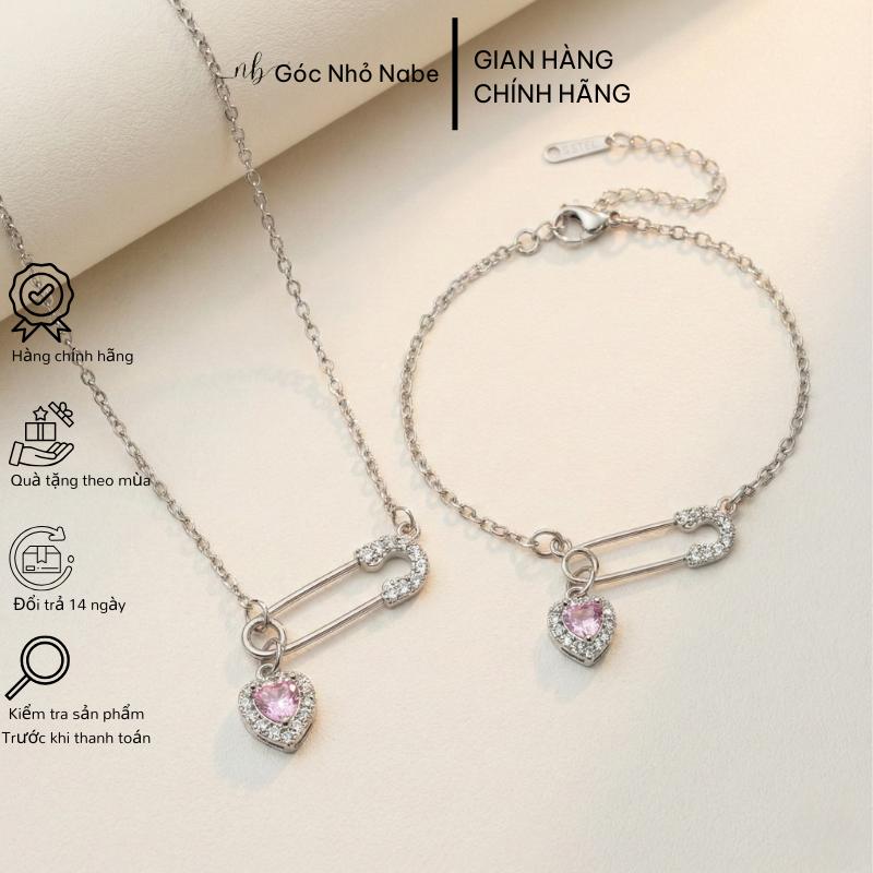 Vòng tay safety pin đính đá trái tim lấp lánh - Đọc mô tả