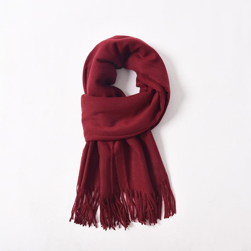 New solid color scarf in autumn and winter women's simple and versatile cashmere scarf sweet fringed shawl scarf red scarf_voghion.com