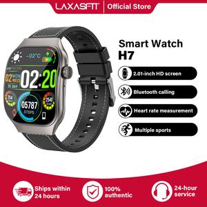 LAXASFIT H7 Pro Max Curved Smart Watch For Men Women Bluetooth Call Messages Notifications Custom Dials Custom Time 2.01" Touch Screen Standby Clock Sweatproof Strap Smart Fitness Heart Rate Monitor Smart Bracelet For Android IOS SmartWatch 2025 New Gift