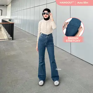 JINISO HANGOUT - 618 Cutbray Stretch Highwaist Celana Jeans Wanita