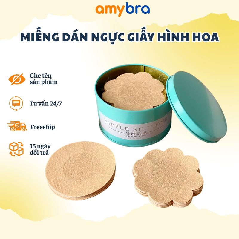   Đơn 199K Tặng Quà   Hộp 60 Miếng Dán Ngực Nữ Giấy Hình Hoa - Miếng Dán Ti Sử Dụng 1 Lần AMYBRA D307 Voi Sen Hoa Sen 