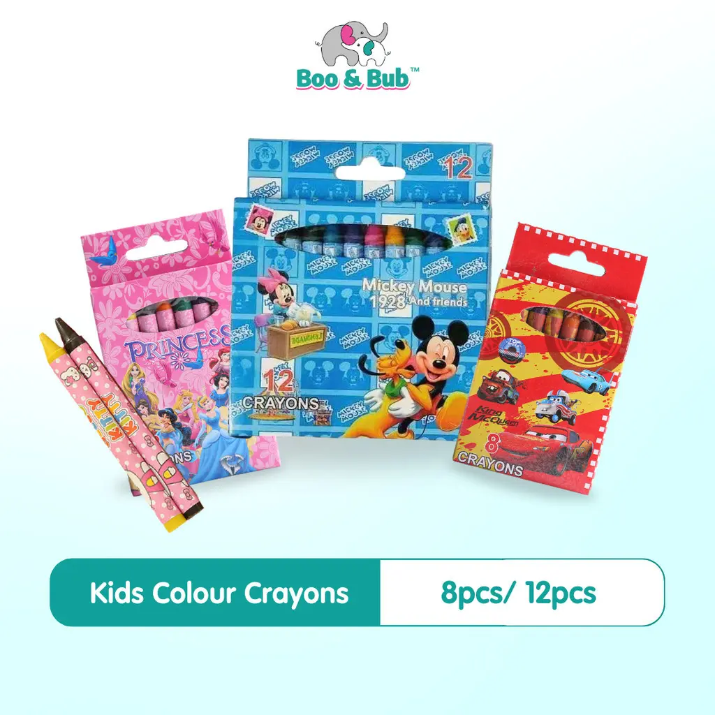 Boo&Bub 8/12pcs Kids Cartoon Colour Crayon set Birthday Door Gift Goodies Bag Coloring Crayon Color Pencils Warna Krayon Stationery