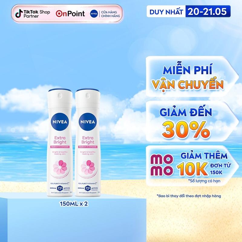[AWO] Bộ 2 Xịt Ngăn Mùi NIVEA Extra Brightening Dưỡng Sáng Da Tối Ưu | 8 Super Foods (150 ml) - 82967 0
