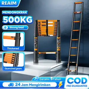 REAIM Tangga Teleskopik Lurus Warna Hitam-Oranye 1.9/2.7/3.9/4.3/5.1/5.9/6.2 meter Dipertebal dan Diperkokoh Mudah Dibawa