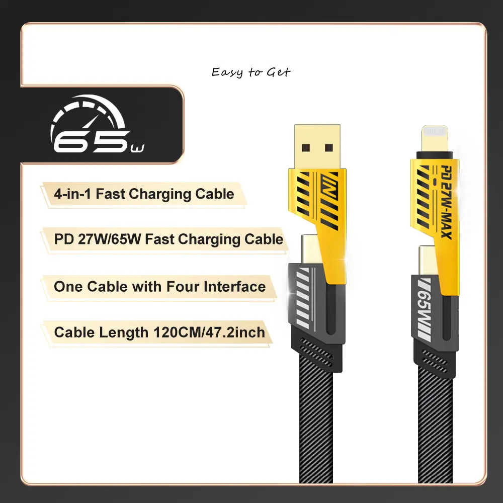 COD 24-hour shipping 4 In 1 65W Fast Charging Cable Cord For iPhone Android USB Type C Charger Cable Multi Port Multiple Usb Charging Wire Line