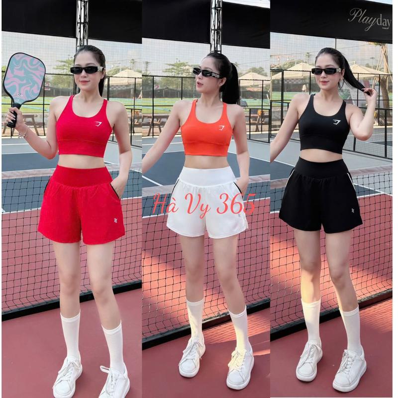 Bộ Đồ Tập Quần túi phối Áo dây đan lưng Gym pickleball Yoga Erobic Thể Thao Đi Biển Nữ  Chất Pholy Co Giãn Thấm Hút Mồ Hôi