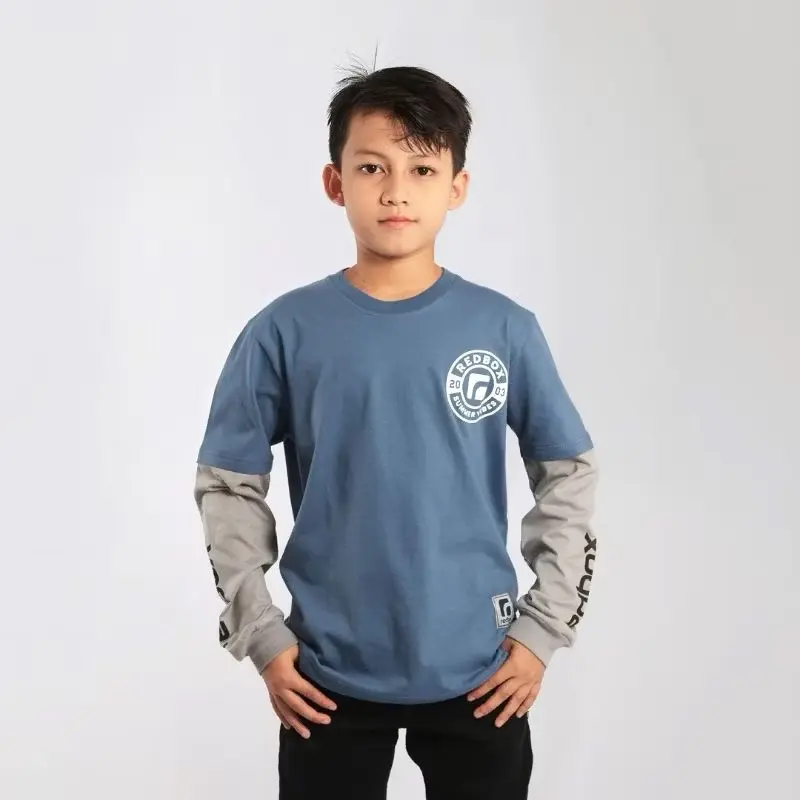 Baju Kaos Anak Remaja Tanggung Laki Laki Premium Distro Clothing Katun Combed Abu Tua Biru Denim REDBOX Original Fashion