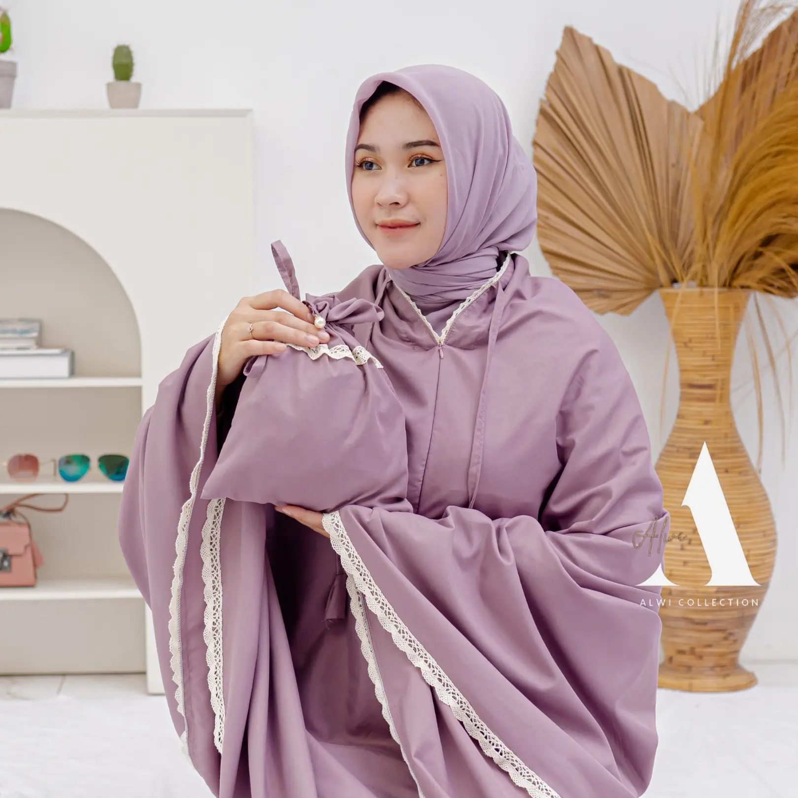 Mukena  Traveling Dewasa Katun Premium 2in1 Resleting Dagu Renda Rajut Mukenah Cantik Atasan Bawahan Panjang