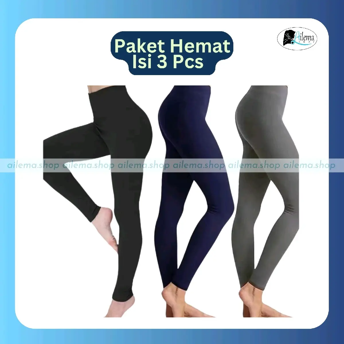 Paket Hemat 3 Pcs Legging Panjang Wanita / Legging Spandek Polos Hitam Tebal Celana Dalaman Dewasa Nyaman