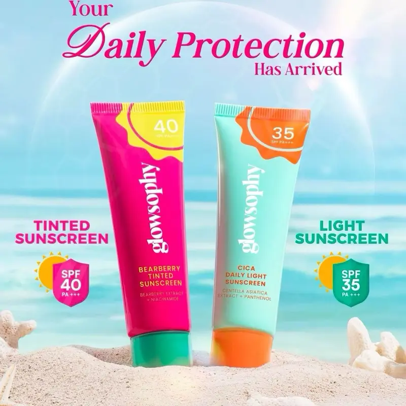 SUNSCREEN GLOWSOPHY - ￼Glowsophy Sun Protection Bearberry Tinted Sunscreen SPF 40 PA+++ Pore-Blurring & Tone Up / Cica Daily Light Sunscreen SPF 35 PA+++ Light & Soothing 0