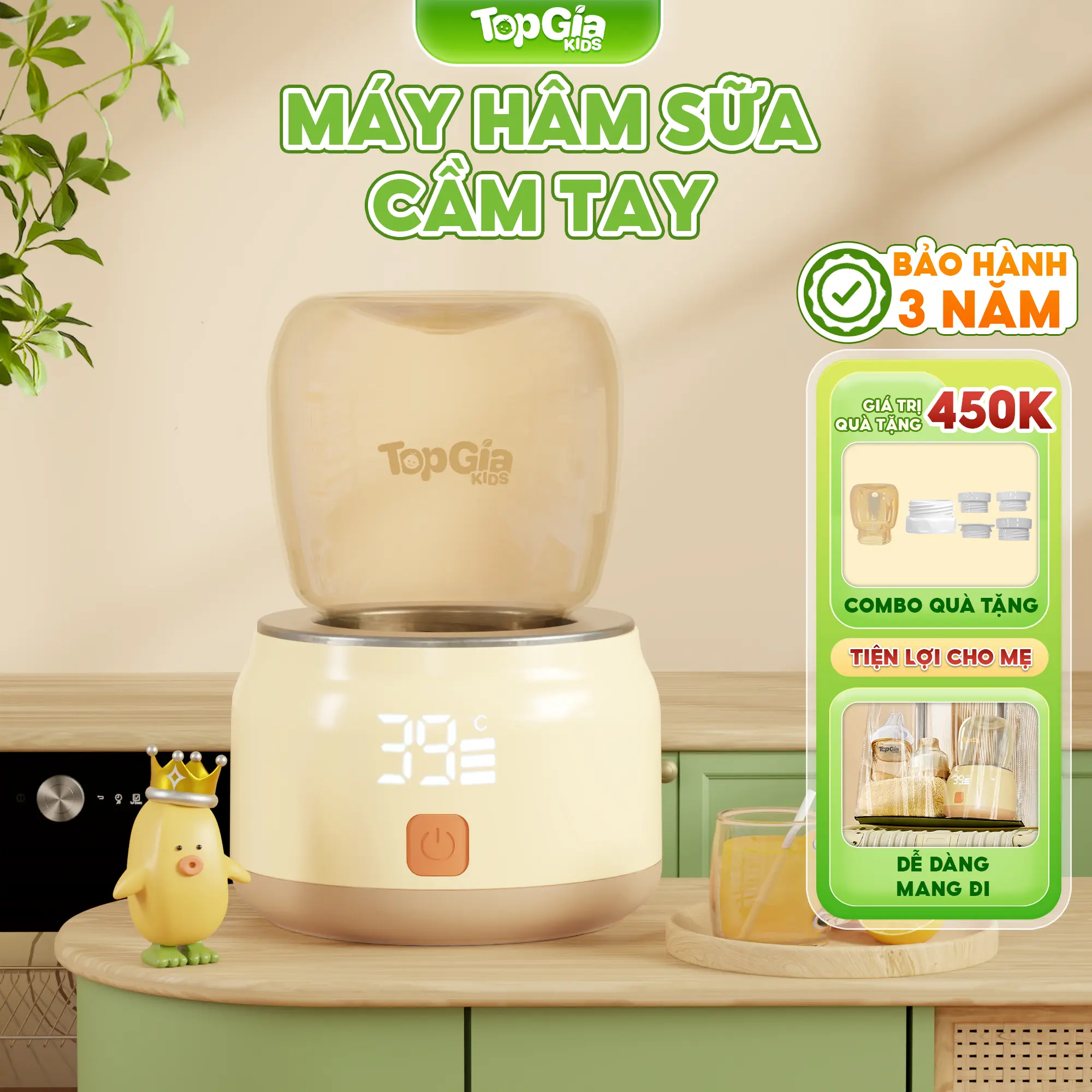(DEAL ĐẶC BIỆT - MUA 1 TẶNG 6) Máy hâm sữa mini cầm tay M3-04 cao cấp Topgiakids tiện lợi phù hợp với nhiều loại bình. Bảo hành 3 năm, lỗi 1 đổi 1 trong 30 ngày (Tặng kèm 1 bình hâm sữa+ 4 đầu chuyển đổi 40mm,50mm,56mm,60mm+1 nắp đậy)