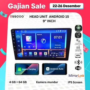 ESSGOO Head Unit Android 15 Mobil 4G+64G  9 Inch Voice Control Chat GPT 2 Din IPS Layer Mobil Navigasi Wifi Bluetooth