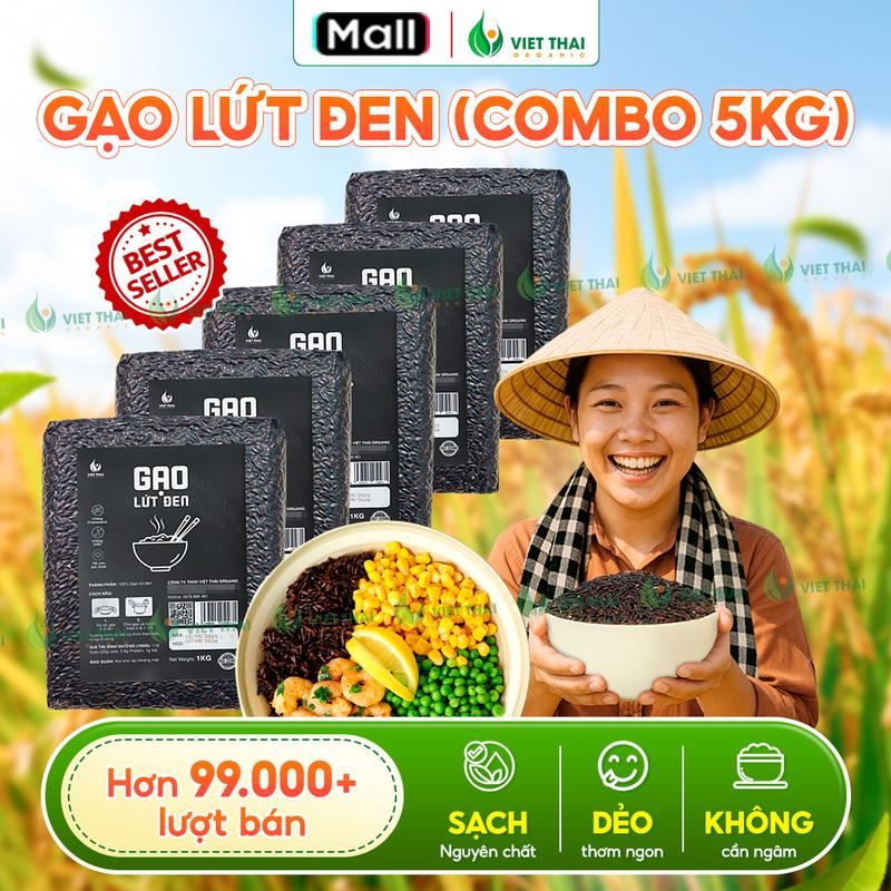 Combo Siêu Rẻ 5Kg Gạo Lứt Đen Eat Clean Thức Ăn Healthy Food Ngon Tiết Kiệm Việt Thái Organic Túi 1KG