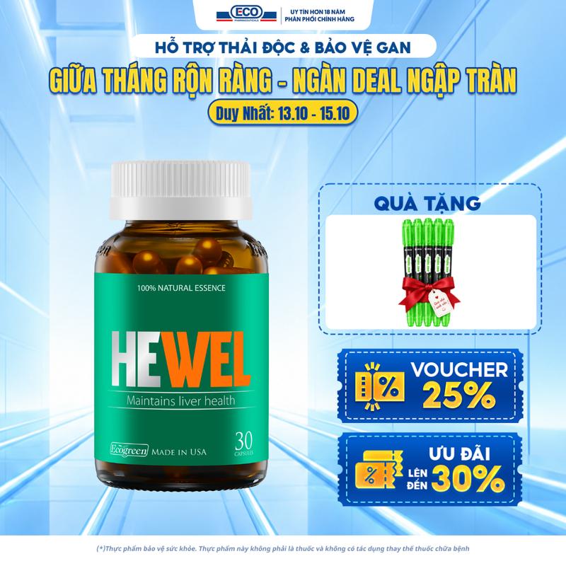Hewel Viên Uống Bảo Vệ Gan Ecogreen 30 Viên Hỗ Trợ Thải Độc & Tiêu Hóa Chất Lượng Mỹ #giaidocgan #thaidocgan