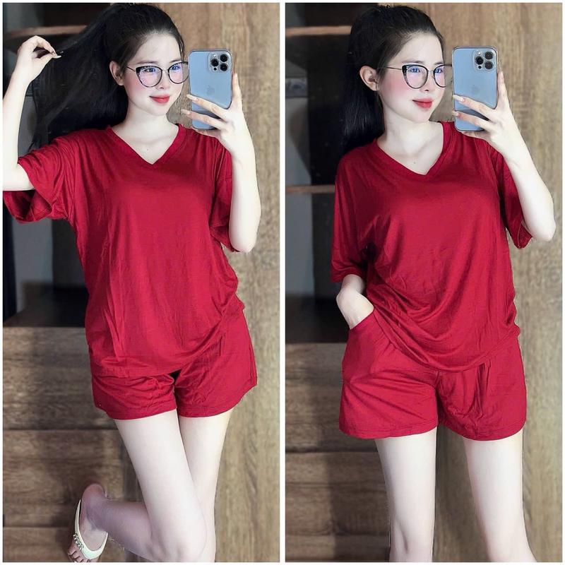 Đồ bộ mặc nhà nữ bigsize chất thun lạnh dẻo , áo cổ tim đùi form rộng mát mẻ mùa hè đủ size tới 90kg