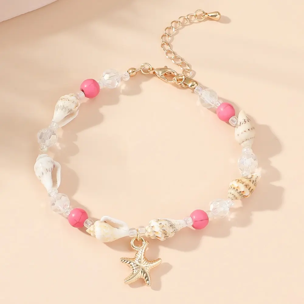 New Hand Woven Shell Necklace Alloy Shell Bohemia Style Necklaces Beading Pink Starfish Necklaces
