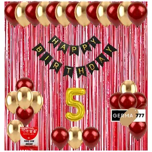 Paket Set Dekorasi Backdrop Pesta Balon Ulang Tahun Anak Banner Happy Birthday Tirai Merah Simple
