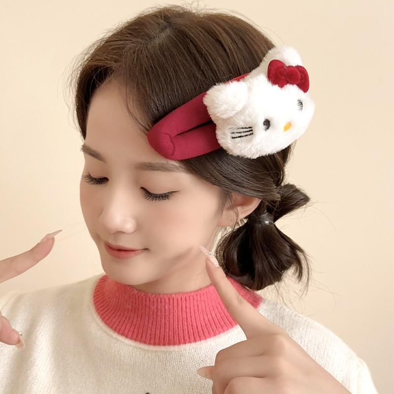 Kẹp Tóc Mèo Nhồi Bông Dễ Thương, Kẹp Tóc Băng Đô, Màu Đỏ Tía Ngọt Ngào Và Trái Tim Nữ Tính, Kẹp Tóc Dễ Phối Đồ Hoạt Hình Women