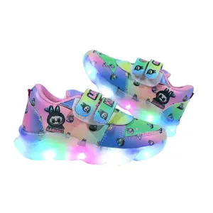 SJ New Sepatu Anak Perempuan Lampu LED Yang Terang Karakter Viral LABUBU Lucu Ukuran 24-32