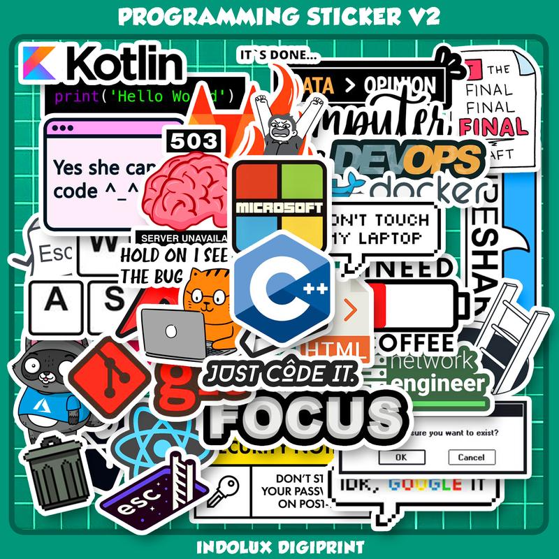 Programing Sticker Sheets Programmer Sticker Pack 50 Pcs Stiker Code Komputer Anti Air - Shop ...