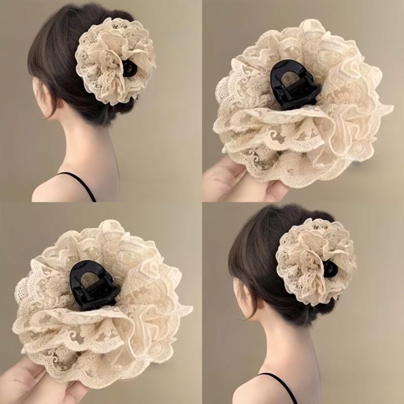 Kẹp tóc ngoạm cột srunchies ren thô phong cách cổ điển #679