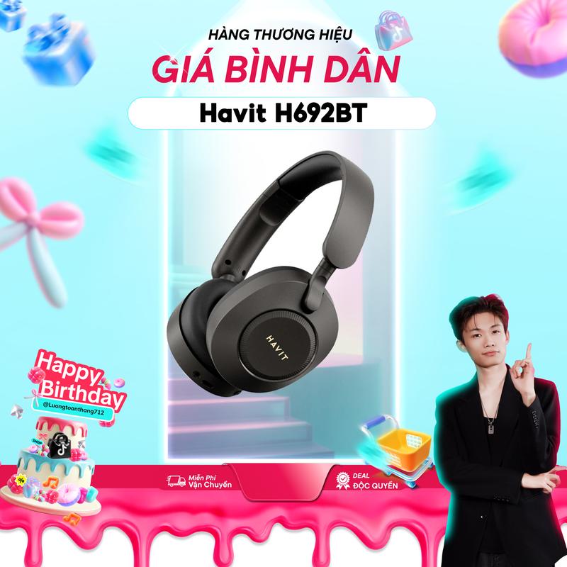 Havit H692BT x Lương Toàn Thắng Tai nghe chụp tai không dây Havit H692BT | Pin 100H | Chống ồn -43dB | Kết nối 2 thiết bị