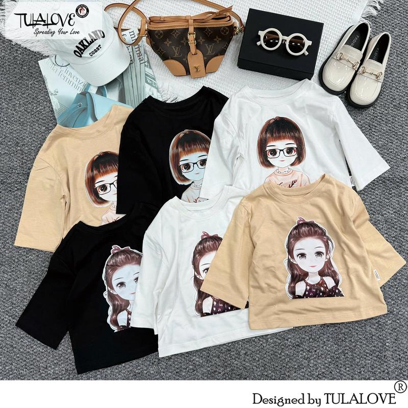  Áo Phông Dài Tay Hình In Bé Gái Dáng Thụng Form Cực Xinh Tulalove 