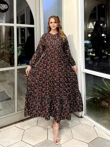 Gamis Bunga Terbaru Wanita Muslim Panjang 135cm Long Dress Cantik Flowy Elegan Busui Friendly Lengan Karet Nyaman Untuk Sehari-hari Rayon Premium