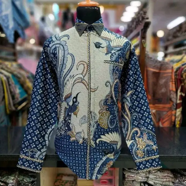 Kemeja batik pria tangan panjang katun smock bordir premium