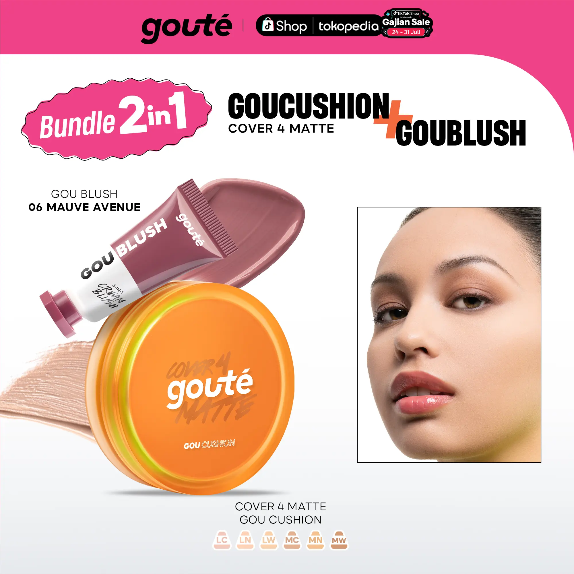 Bundle Goute Goublush Cream Blush & Cushion Cover 4 Matte -  Blush for Cheek Blendable High Pigmented Lightweight Blush on - Anti Crack Super Stay 24H | Minim Oksidasi & Ringan Long Lasting Goucushion