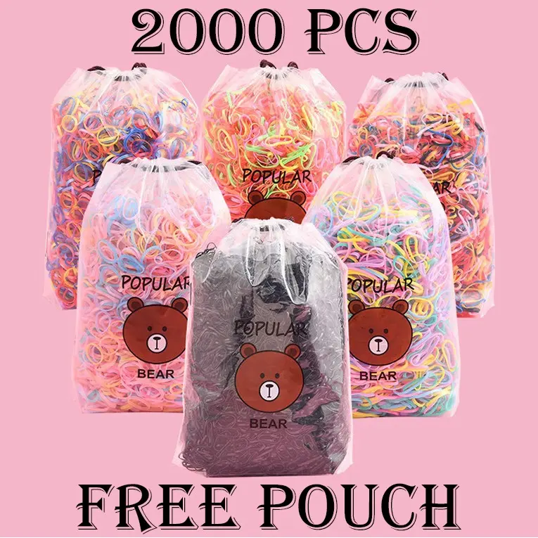 TI - FREE POUCH - 2000PCS IKAT RAMBUT KARET JEPANG ANAK ELASTIS / AKSESORIS KARET KUNCIR WARNA WARNI