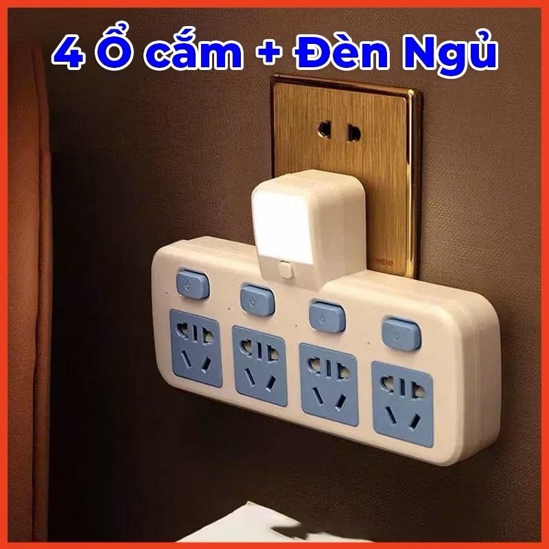 Ổ Cắm Điện Thông Minh 4 Ổ Cắm Kiêm Đèn Ngủ. Chân 3 Chấu Có Công Tắc Độc Lập