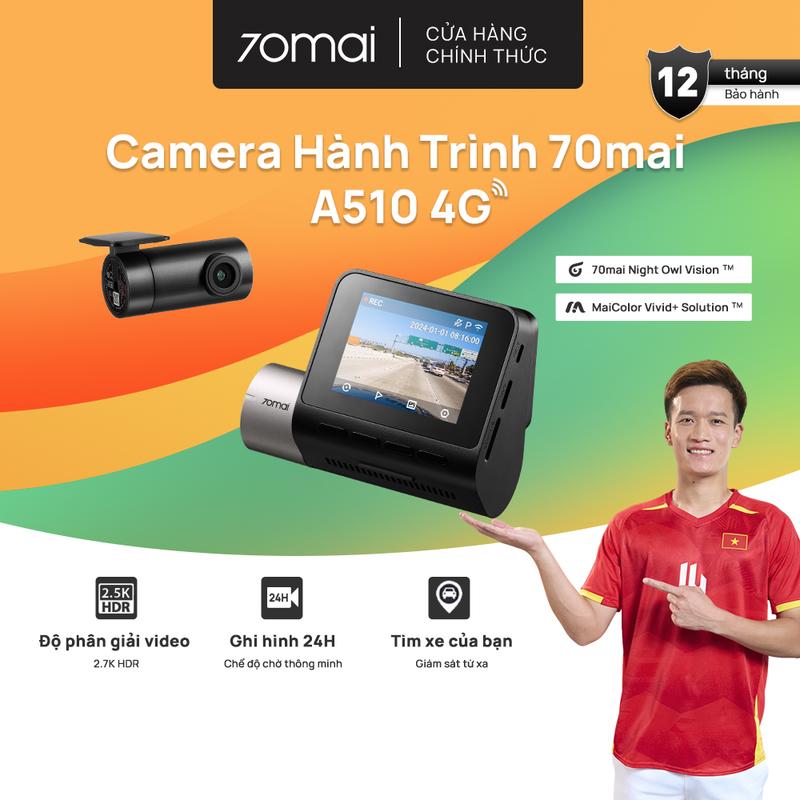  Camera hành trình 70mai A510 3K HDR giám sát xe từ xa 4G ghi hình 2 mắt trước sau sắc nét 