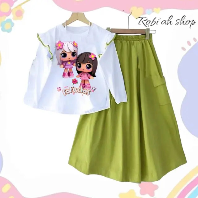 Setelan baju rok cargo Motif Gadis cantik fashion muslim anak setelan  crinkle  anak  perempuan 5