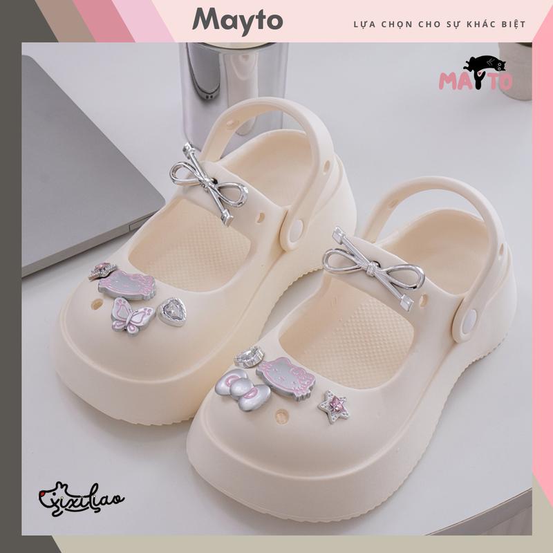 Dép sục nữ XIXITIAO đế cao 5cm kèm charm Mèo nơ bạc kiểu sandal quai hậu dễ thương Mayto CS-169