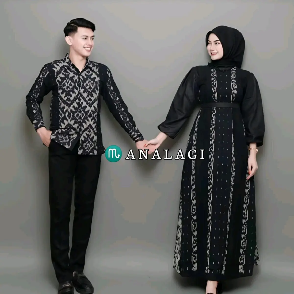 Baju Couple Pasangan - Set Baju Kondangan Hitam Gamis - Dress tenun Kemeja Tenun Lebaran