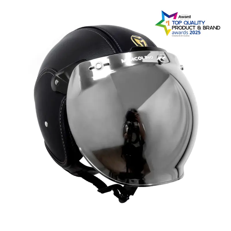 [ Leather Black Edition With Visor ] Helm Bogo cowok pria keren Marcolino Leather SNI 0