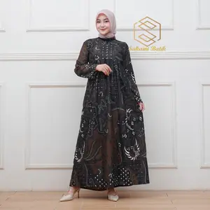 Gamis Batik Polyester Super Premium SUKAINI BATIK, Model Terbaru Kekinian, Elegant Ukuran L-XL-XXL, Baju Kondangan Muslim Dress Wanita  Nyaman