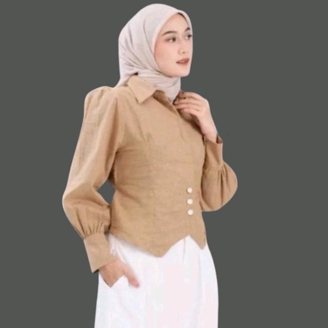 SHINJAU BLOUSE_Halinka Shirt_Kmeja Wanita Basik Linen premium Baju Panjang 3