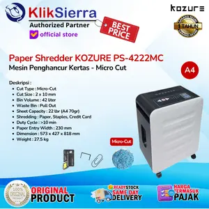 Paper Shredder PS422 KOZURE PS-4222MC | PS4222MC | PS4222 | PS-4222 Micro Cut 2x10mm, 22 lbr, 42 liter - Mesin Penghapus Kertas Dokumen, CC Kartu Kredit, Staples - PS-4226C | PS4226C | PS4226 | PS-4226 Cross Cut - Garansi Resmi