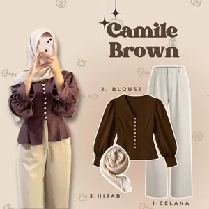 Outfit Wanita Kekinian 3in1 (Blouse Bora + Celana Jennie + Hijab) Oneset OOTD Cassual AMO5